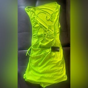 Bright neon green mini dress brand new with tag .